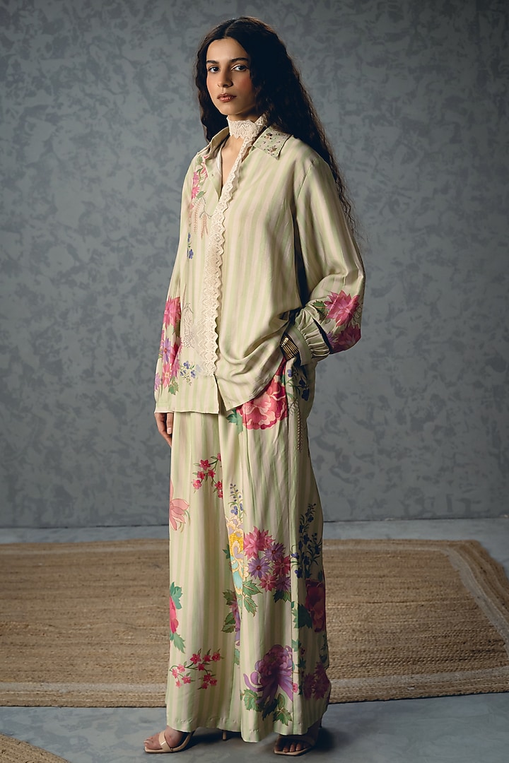 Pista Green Modal Silk Printed Co-Ord Set by Paulmi & Harsh at Pernia's Pop Up Shop