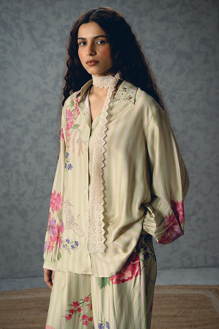 Pista Green Modal Silk Printed Co-Ord Set by Paulmi & Harsh at Pernia's Pop Up Shop