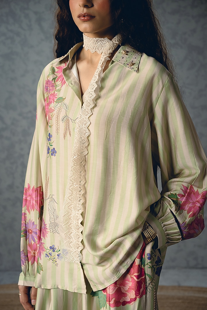 Pista Green Modal Silk Printed Co-Ord Set by Paulmi & Harsh at Pernia's Pop Up Shop
