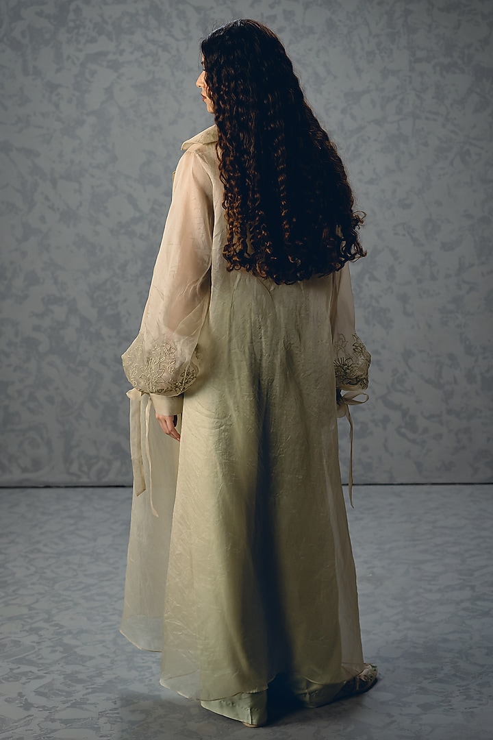 Sea Green Pure Organza Thread Embroidered Jacket Set by Paulmi & Harsh at Pernia's Pop Up Shop