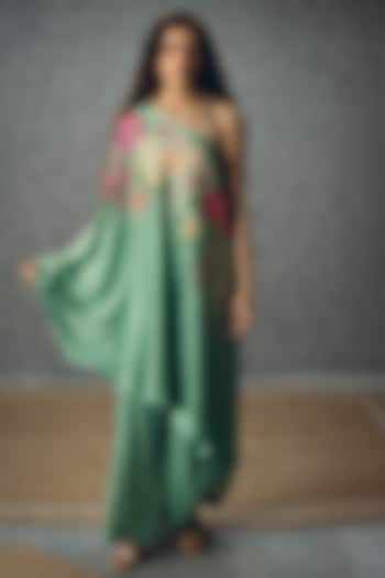 Sky Blue Modal Silk Floral Printed One-Shoulder Tunic Set by Paulmi & Harsh at Pernia's Pop Up Shop