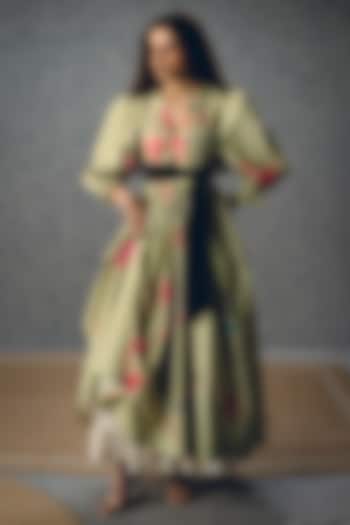 Green Poplin Floral Printed Checkered Summer Dress by Paulmi & Harsh at Pernia's Pop Up Shop