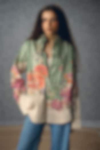 Green Satin Lycra Checkered Shirt by Paulmi & Harsh at Pernia's Pop Up Shop