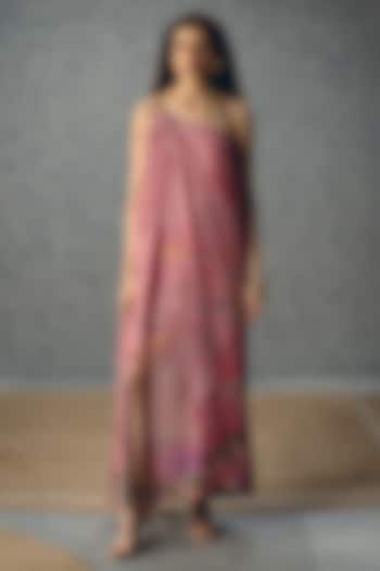 Pink Habutai Silk Printed One-Shoulder Chain Summer Dress by Paulmi & Harsh at Pernia's Pop Up Shop