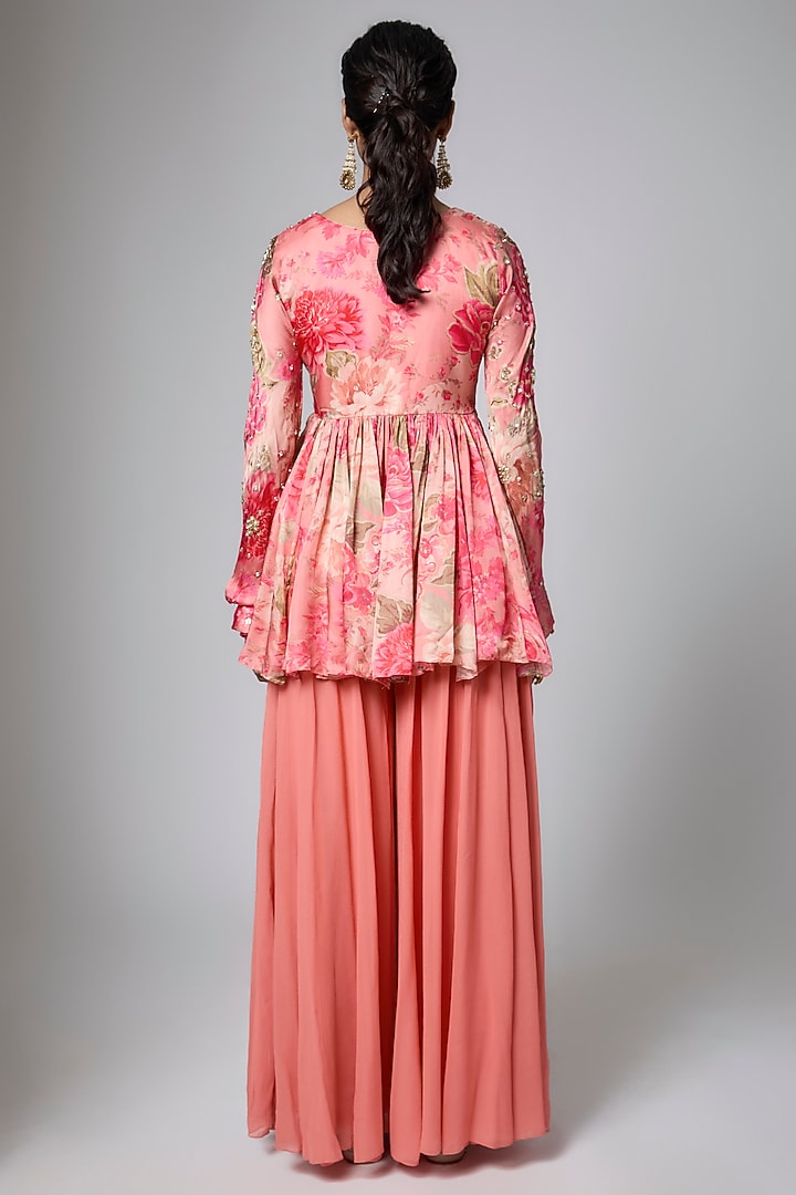 Peach Georgette Palazzo Set by Paulmi & Harsh at Pernia's Pop Up Shop