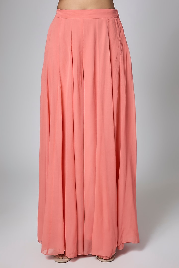 Peach Georgette Palazzo Set by Paulmi & Harsh at Pernia's Pop Up Shop