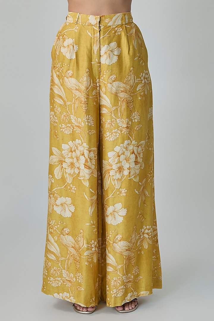 Mustard Yellow Jacquard Hand Embroidered Jacket Set by Paulmi & Harsh at Pernia's Pop Up Shop