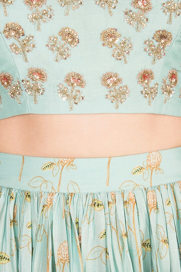 Sky Blue Bemberg Embroidered & Printed Wedding Lehenga Set by Paulmi & Harsh at Pernia's Pop Up Shop