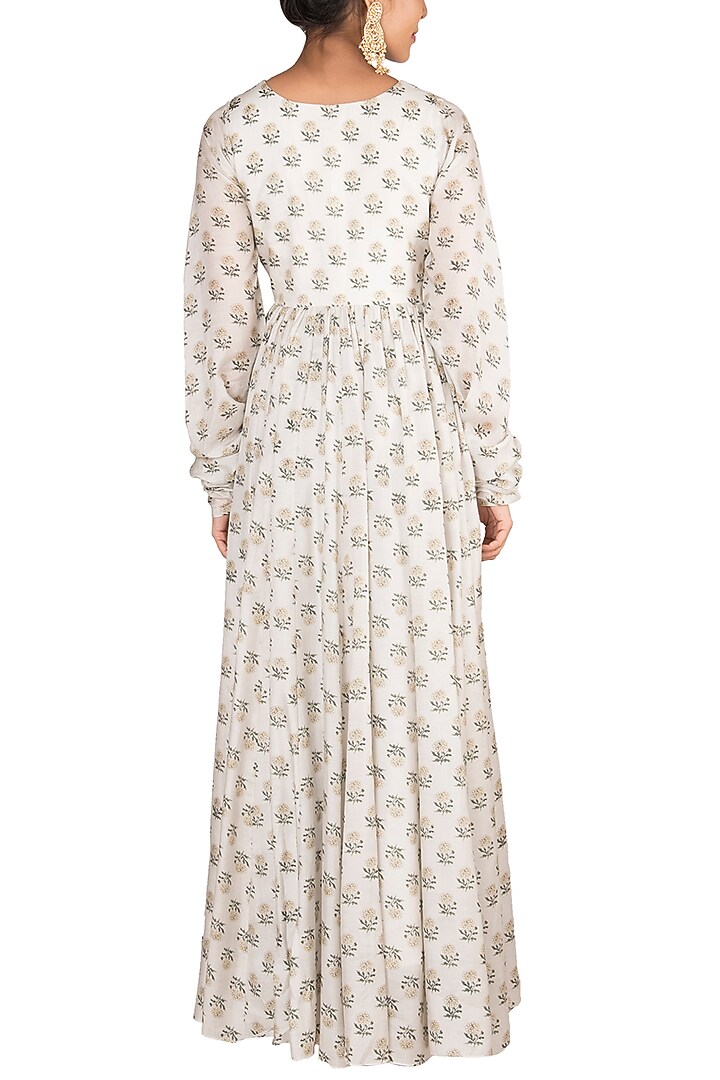 White Printed Party Wear Anarkali With Dupatta by Paulmi & Harsh at Pernia's Pop Up Shop