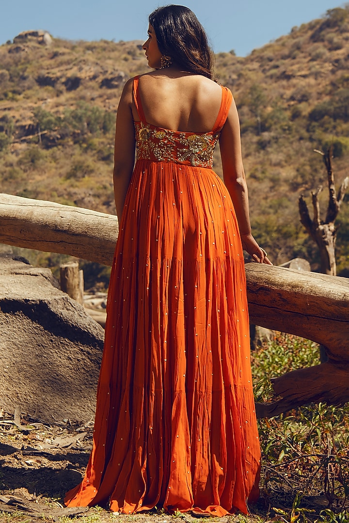 Rust Layered Maxi Vacation Dress by Paulmi & Harsh at Pernia's Pop Up Shop