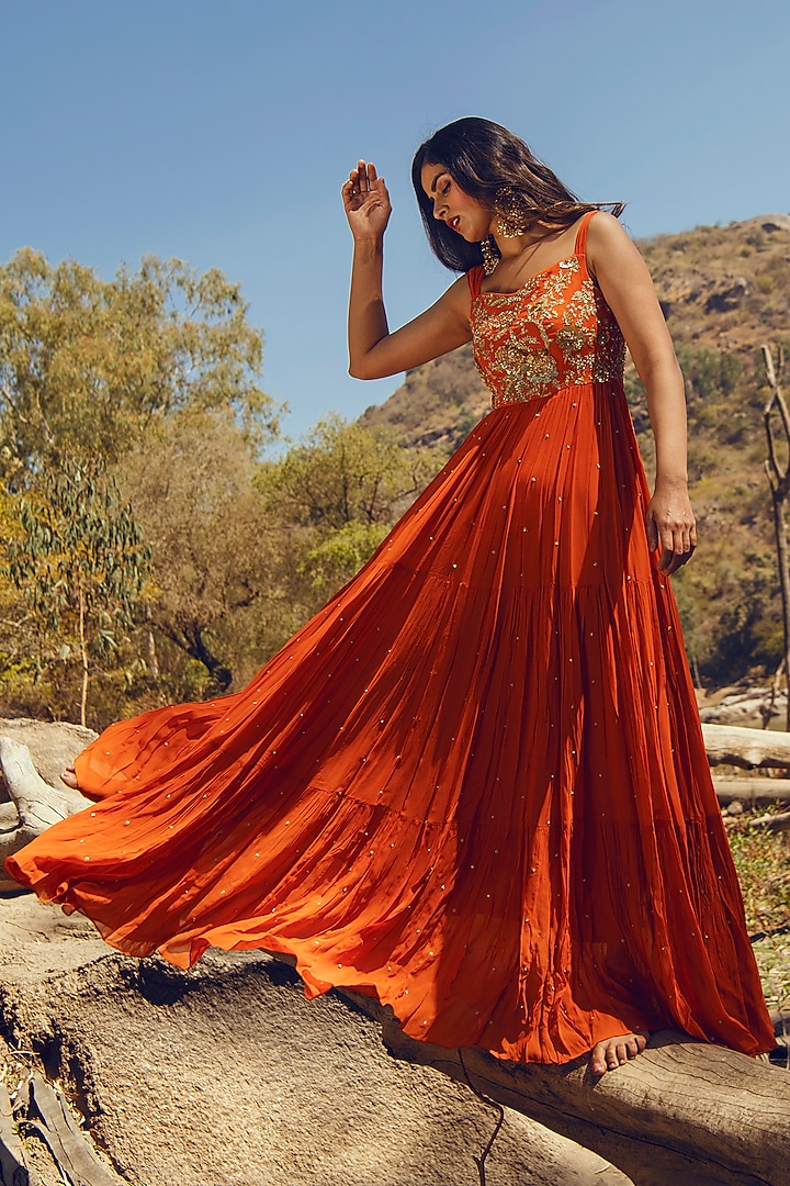 Rust Layered Maxi Vacation Dress by Paulmi & Harsh at Pernia's Pop Up Shop