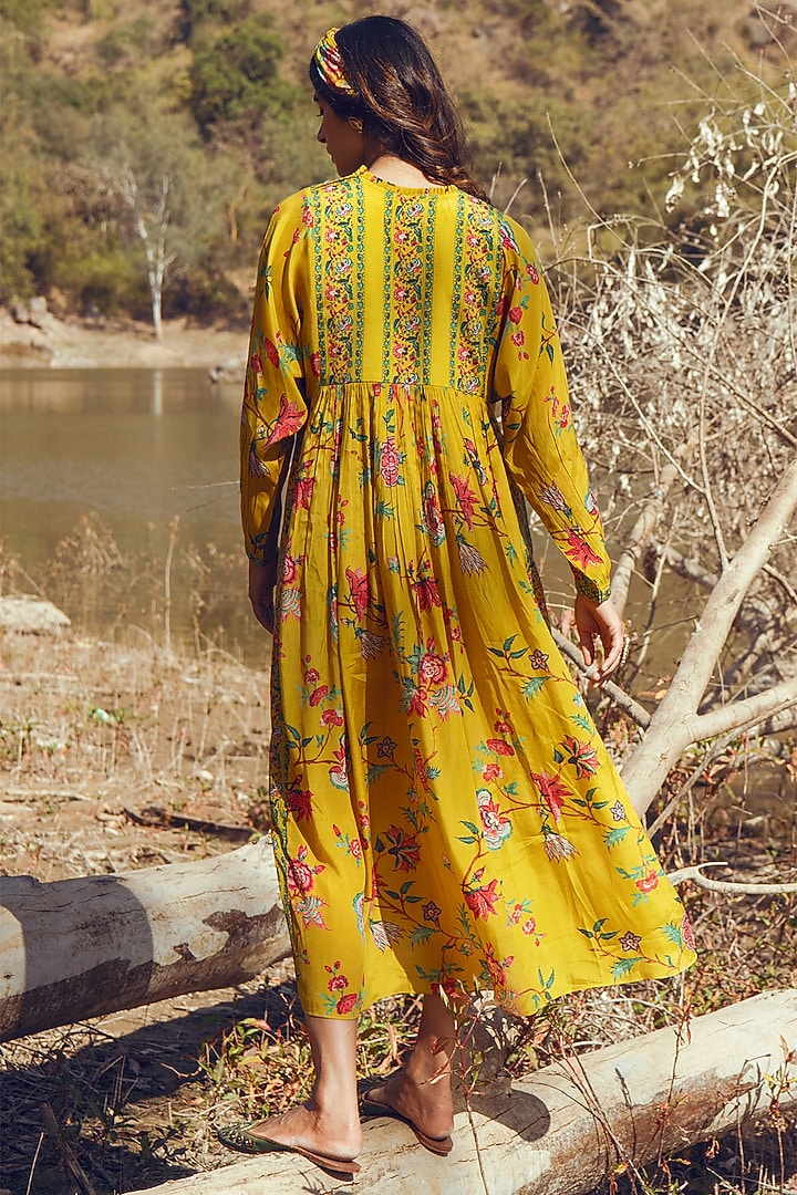 Yellow Bird Printed Maxi Summer Dress by Paulmi & Harsh at Pernia's Pop Up Shop