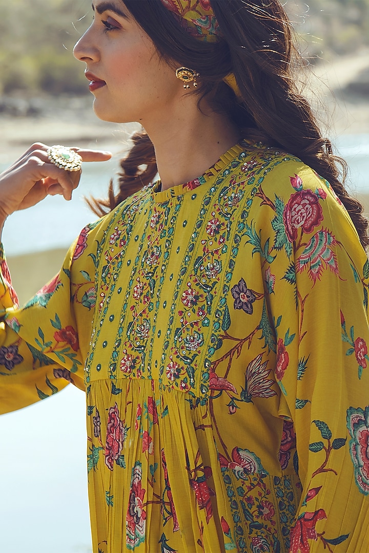 Yellow Bird Printed Maxi Summer Dress by Paulmi & Harsh at Pernia's Pop Up Shop