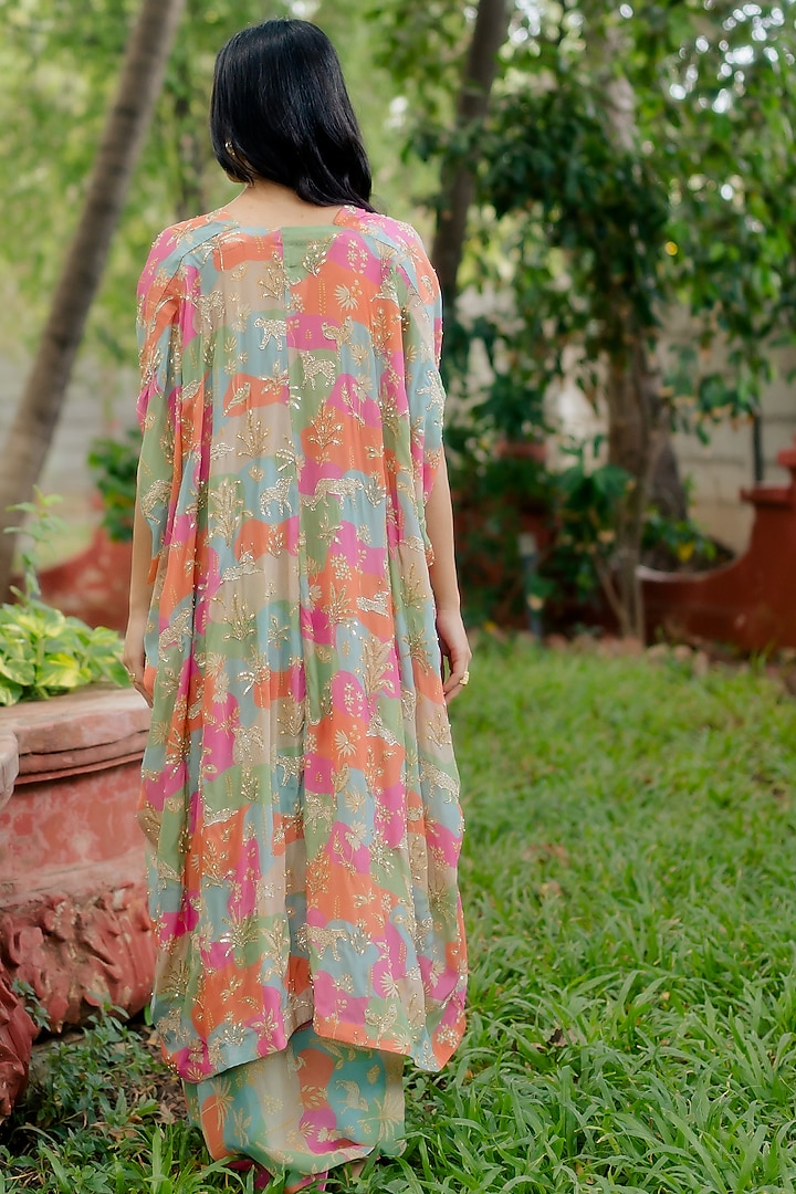 Multi-Colored Georgette Cowl Skirt Set by Paulmi & Harsh at Pernia's Pop Up Shop