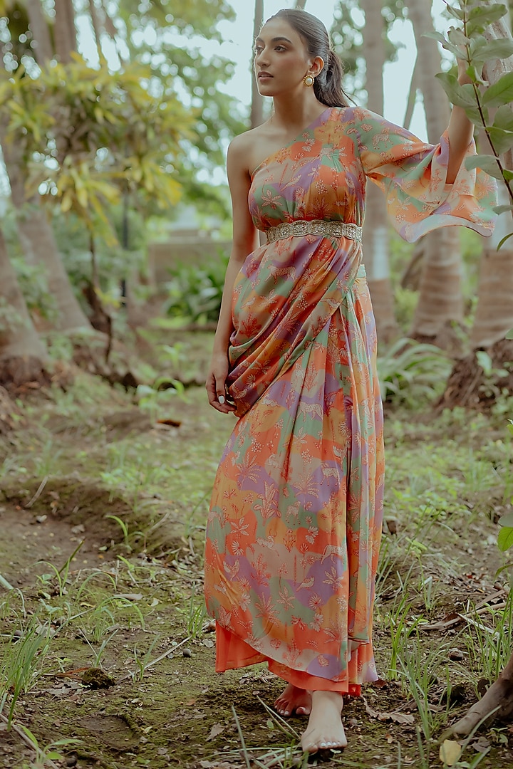 Multi-Colored Printed Skirt Set by Paulmi & Harsh