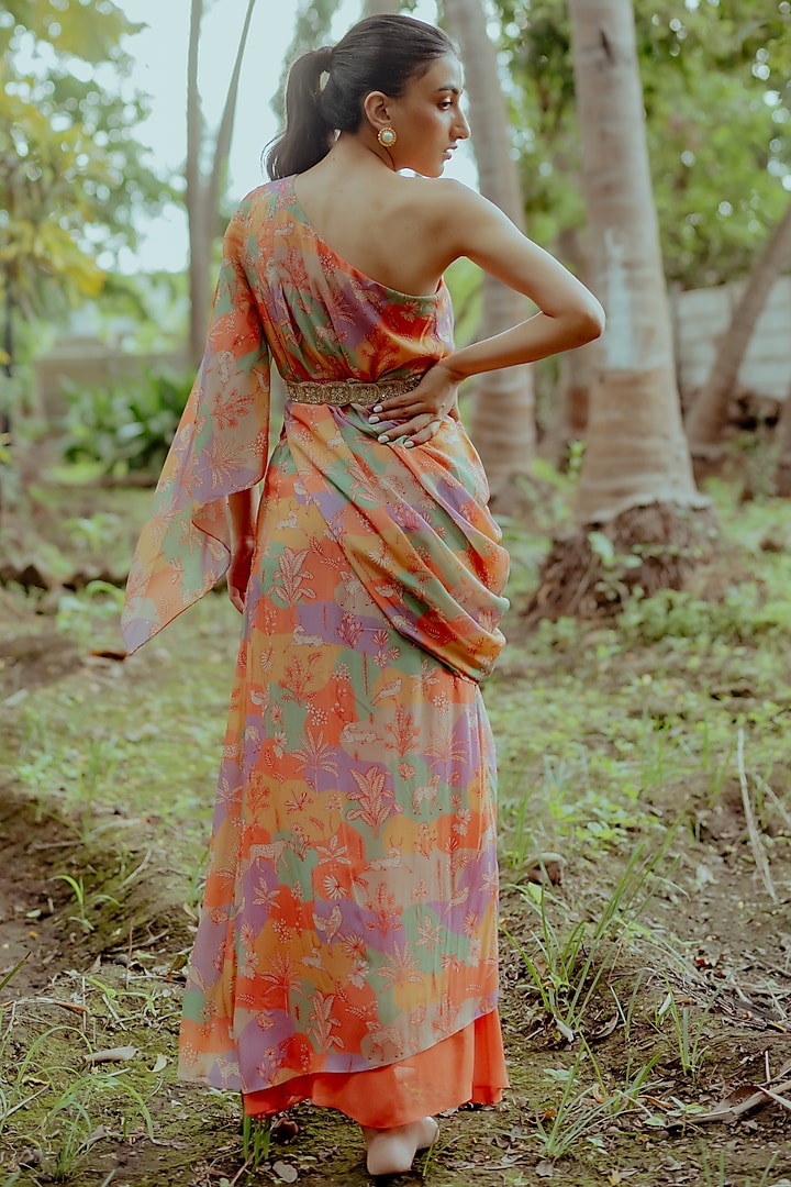 Multi-Colored Printed Draped Skirt Set by Paulmi & Harsh at Pernia's Pop Up Shop
