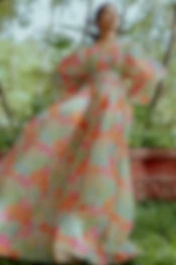 Multi-Colored Crepe Printed Kaftan by Paulmi & Harsh