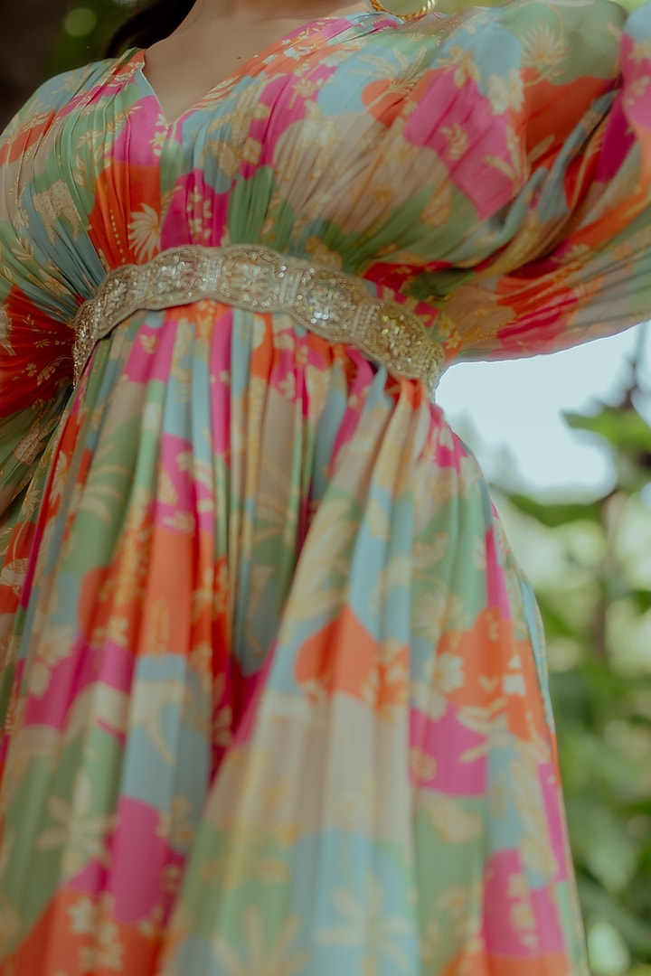 Multi-Colored Crepe Printed Kaftan by Paulmi & Harsh at Pernia's Pop Up Shop
