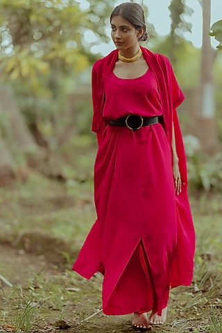 Rani Pink Pure Crepe Maxi Dress by Paulmi & Harsh
