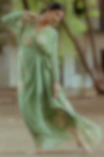 Green Crepe Printed Dress by Paulmi & Harsh