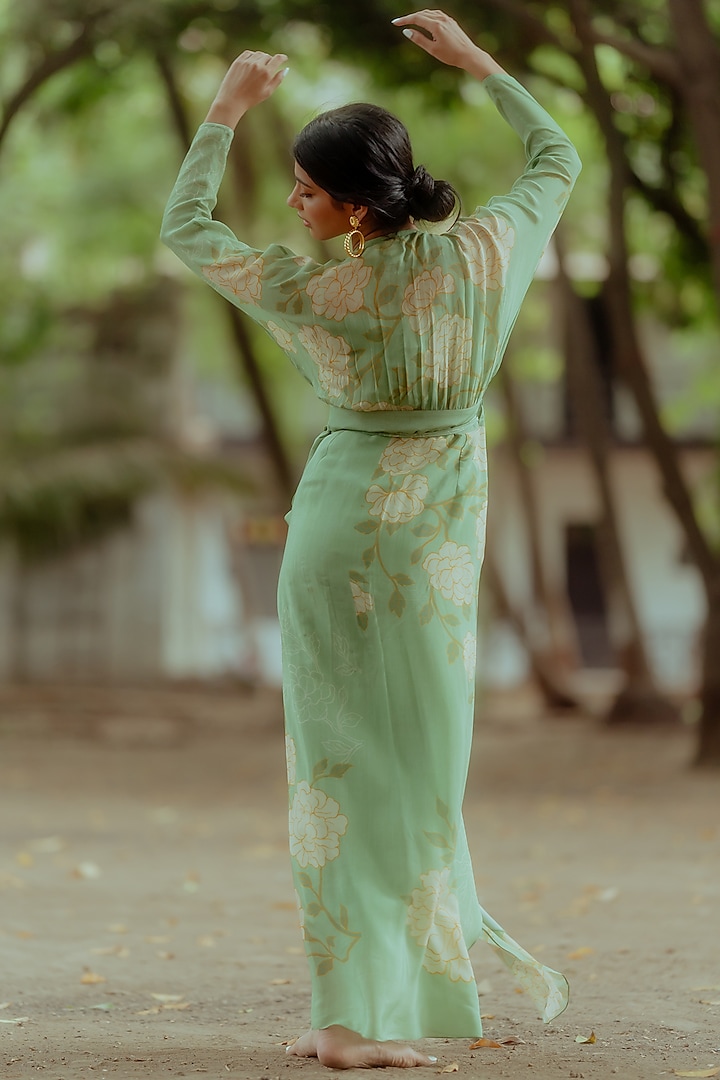 Green Crepe Printed Summer Dress by Paulmi & Harsh at Pernia's Pop Up Shop