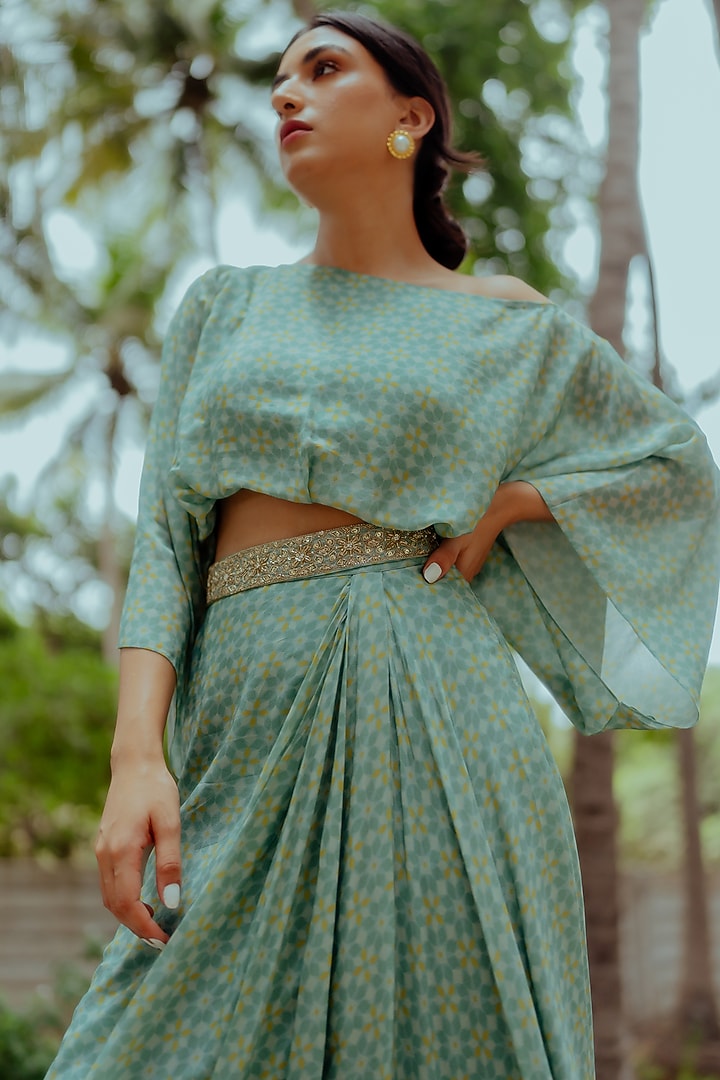 Teapot Blue Pure Crepe Skirt Set by Paulmi & Harsh at Pernia's Pop Up Shop