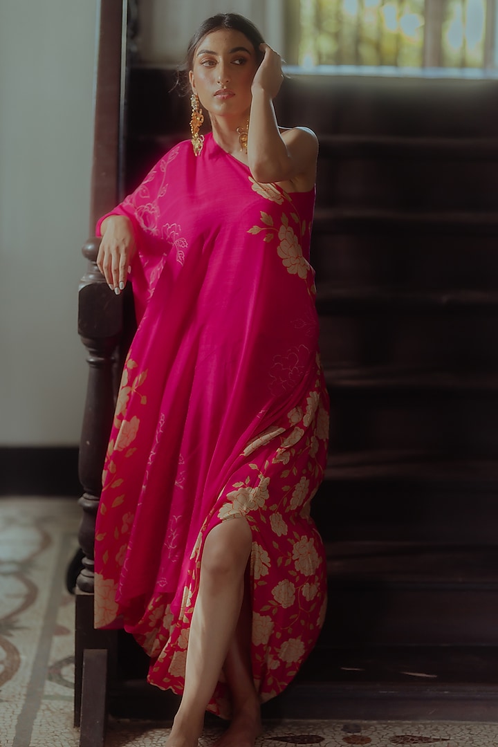 Rani Pink Printed Cowl Skirt Set by Paulmi & Harsh
