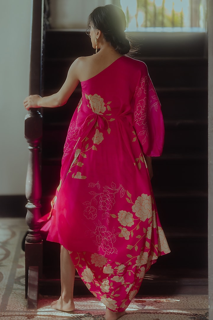 Rani Pink Printed Cowl Skirt Set by Paulmi & Harsh at Pernia's Pop Up Shop