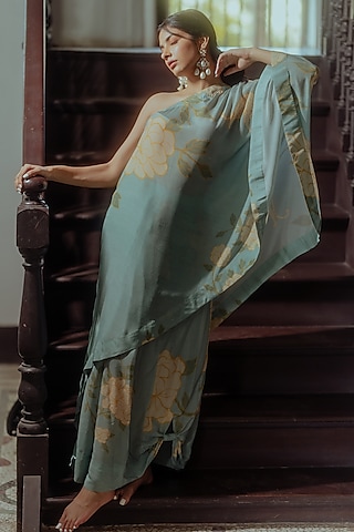 Teapot Blue Printed Skirt Set by Paulmi & Harsh