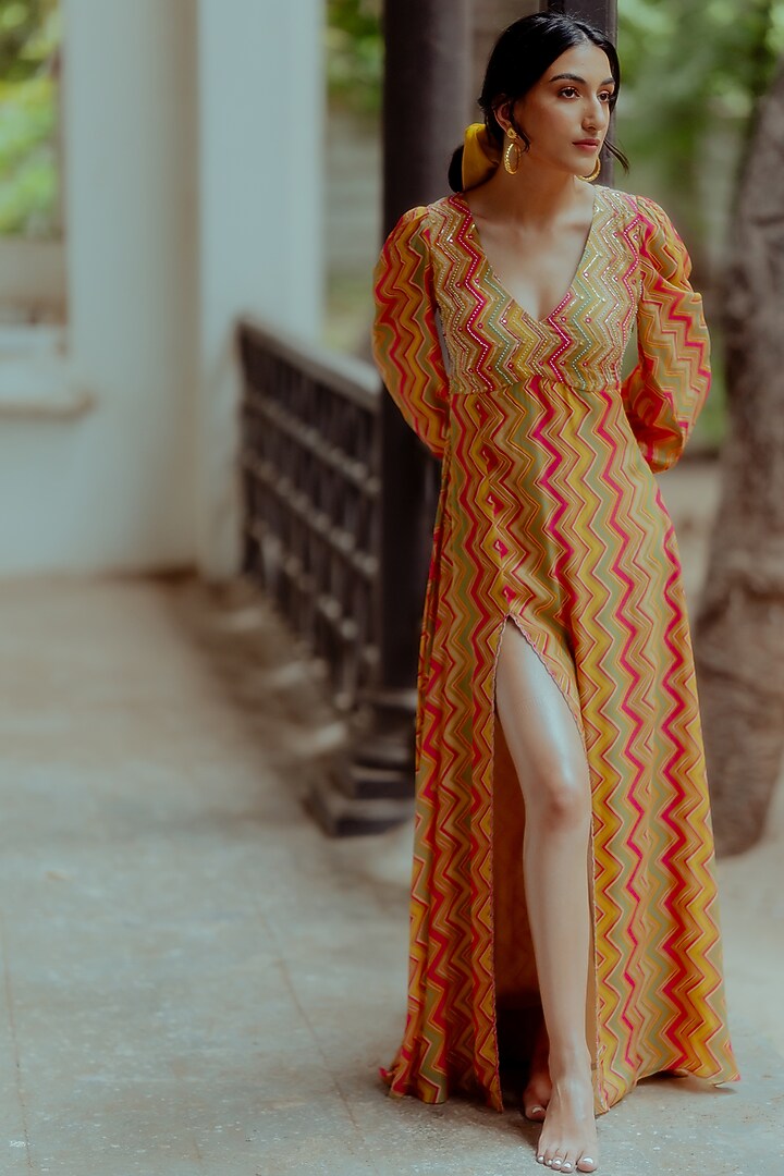 Multi-Colored Printed Maxi Vacation Dress by Paulmi & Harsh at Pernia's Pop Up Shop