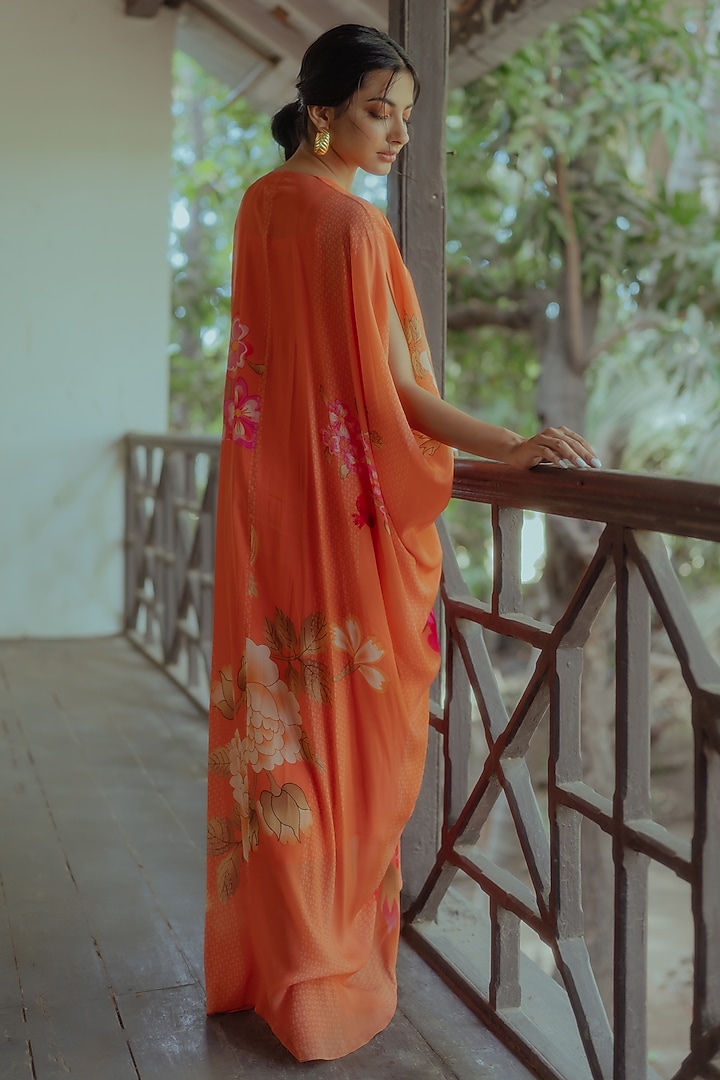 Sherbet Orange Printed Kaftan by Paulmi & Harsh at Pernia's Pop Up Shop