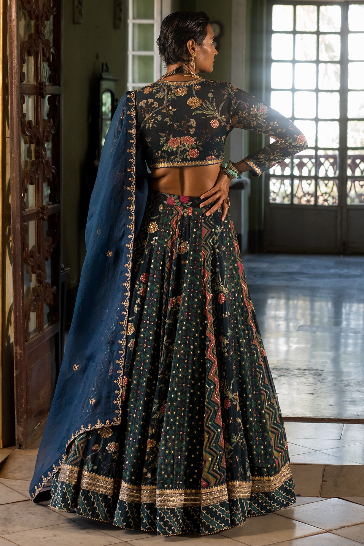 NAVY BLUE ORGANZA LEHENGA SET