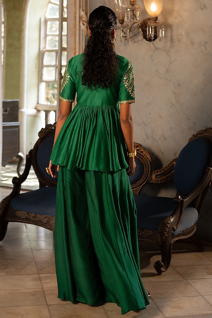 Emerald Green Cotton Silk Pant Set by Paulmi & Harsh at Pernia's Pop Up Shop