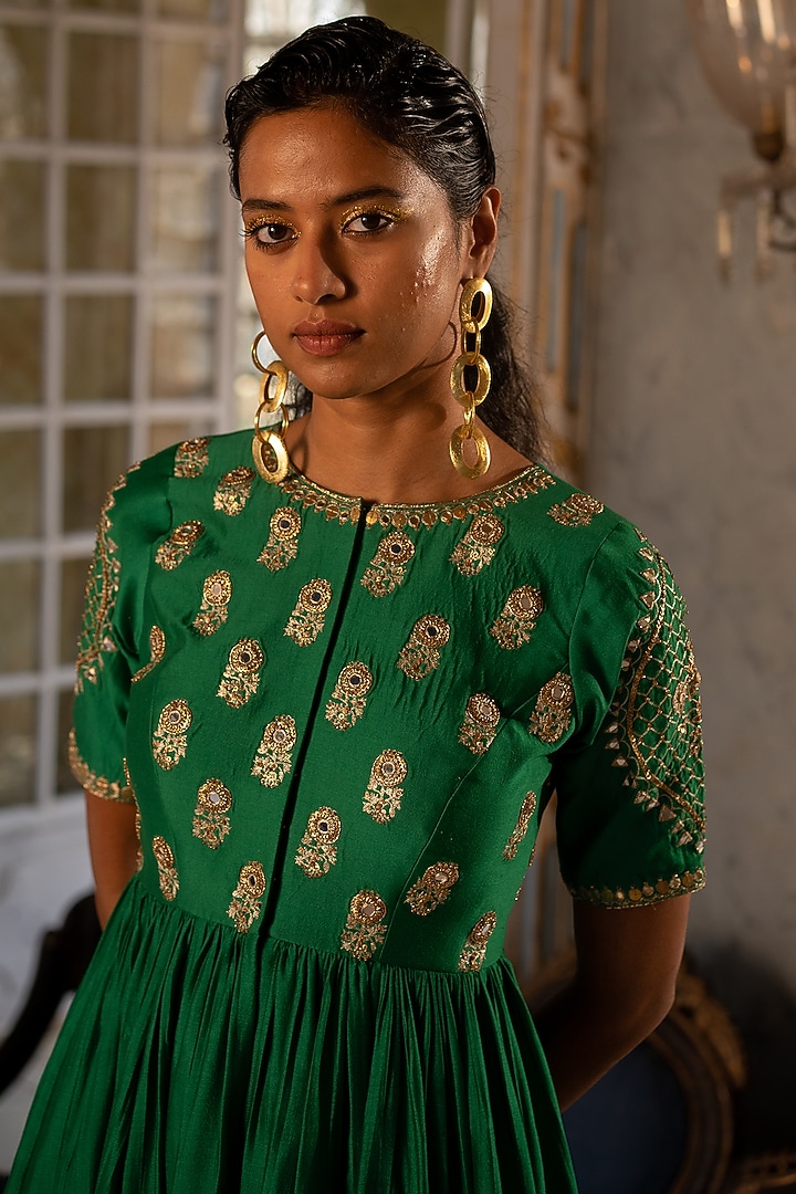Emerald Green Cotton Silk Pant Set by Paulmi & Harsh at Pernia's Pop Up Shop