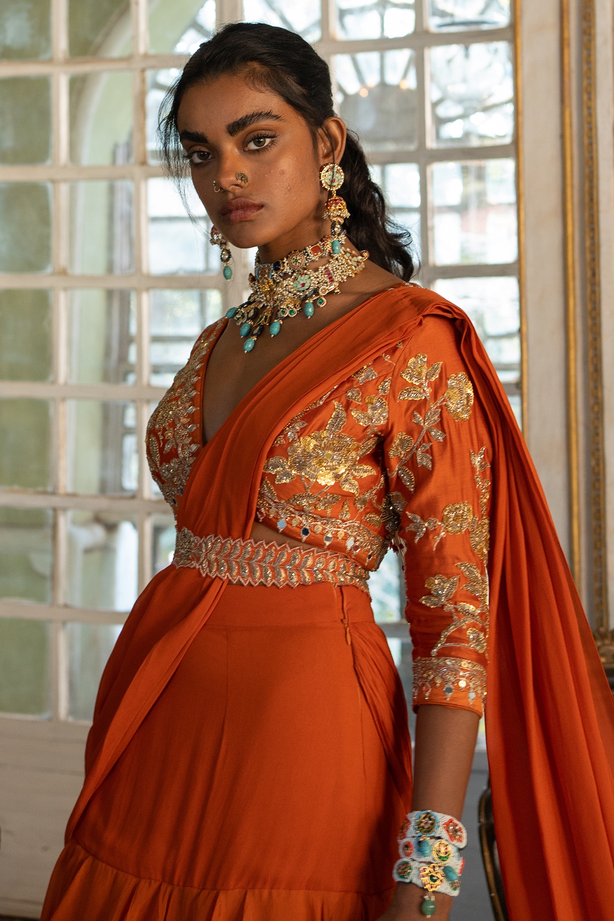 Wedding rust orange organza saree - G3-WSA55054 | G3nxt.com