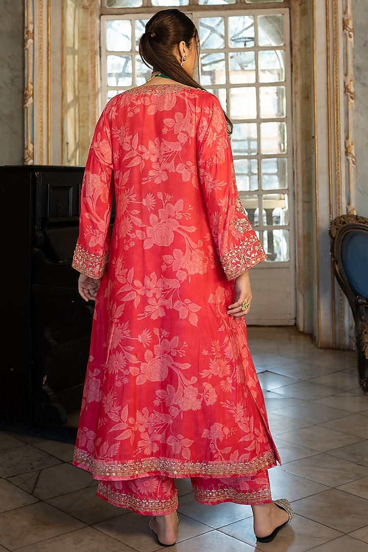 Red Cotton Silk Printed Kurta Set by Paulmi & Harsh at Pernia's Pop Up Shop