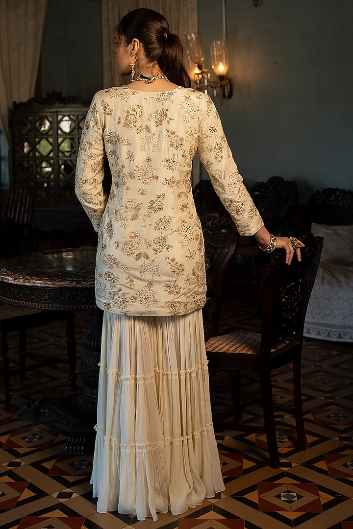 Ivory Crepe Wedding Sharara Set by Paulmi & Harsh at Pernia's Pop Up Shop