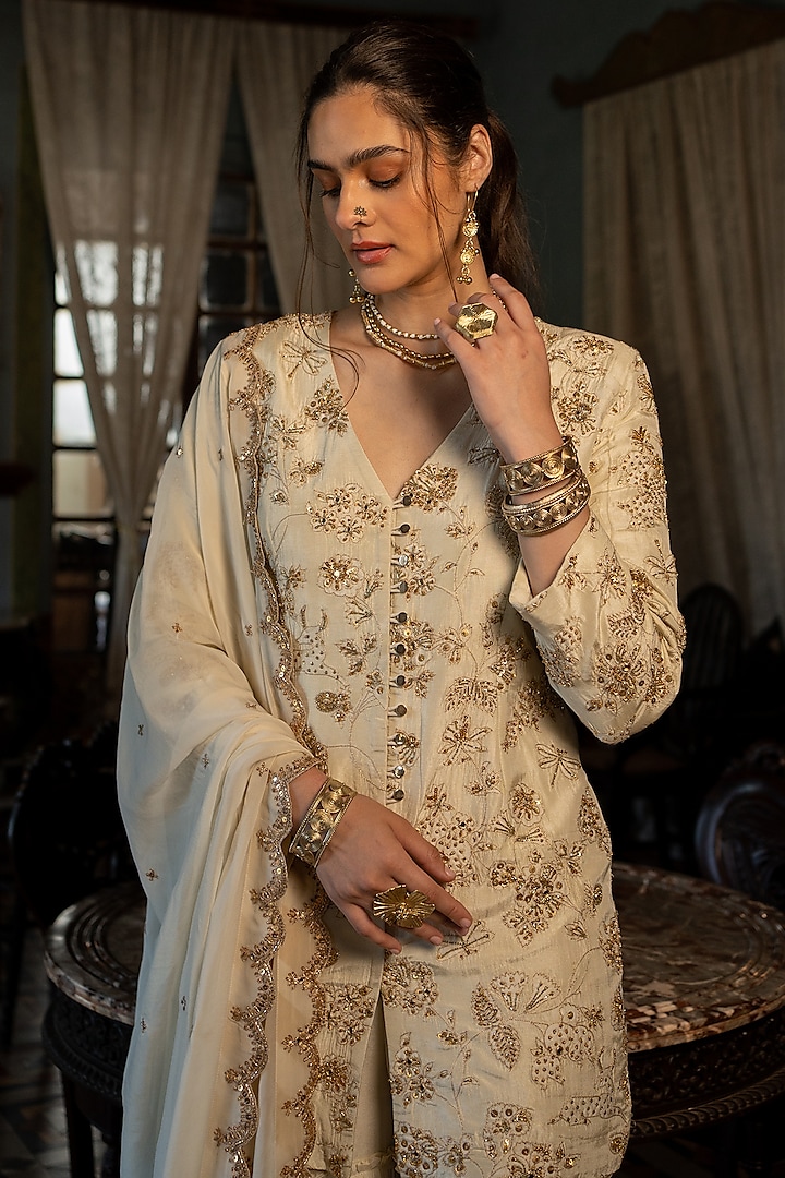 Ivory Crepe Wedding Sharara Set by Paulmi & Harsh at Pernia's Pop Up Shop