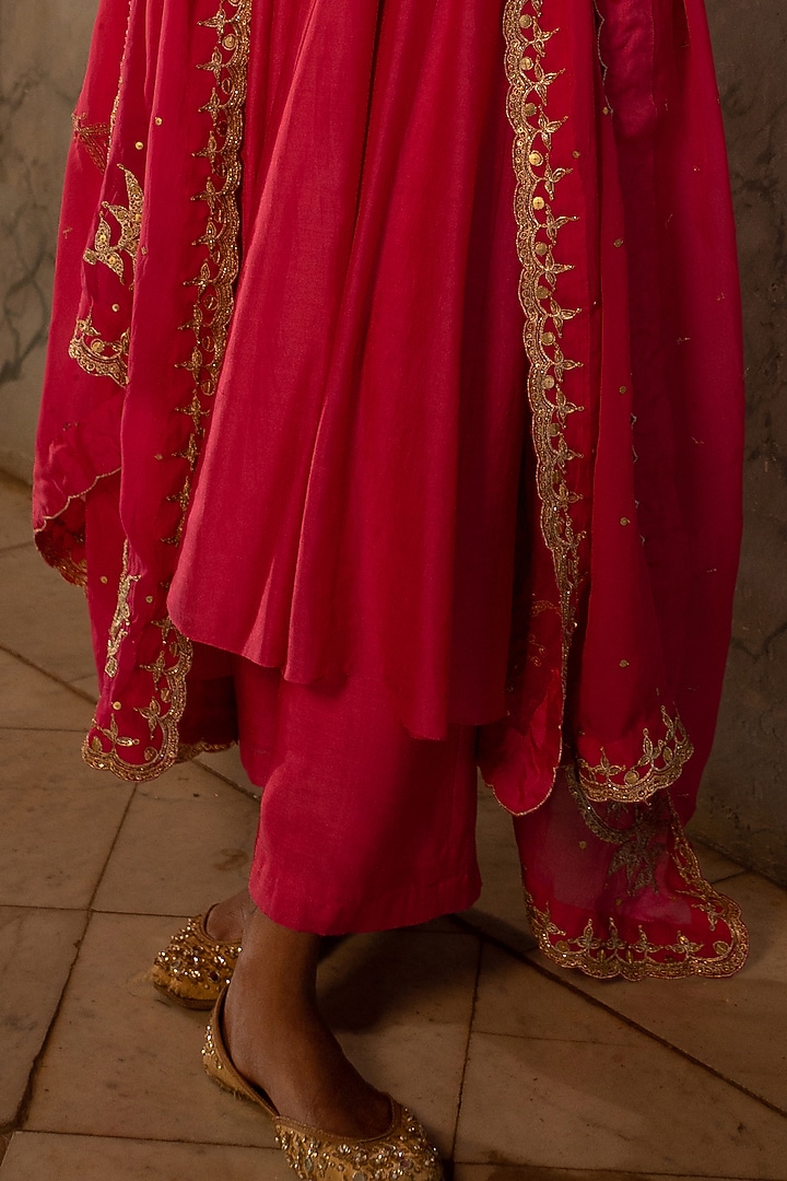 Fuchsia Pink Cotton Silk Party Wear Anarkali Set by Paulmi & Harsh at Pernia's Pop Up Shop