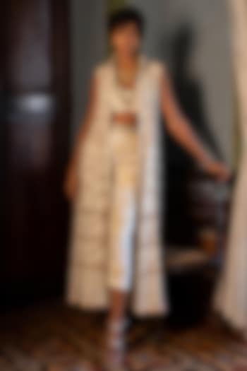 Ivory Crepe Embellished Jacket Set by Paulmi & Harsh at Pernia's Pop Up Shop