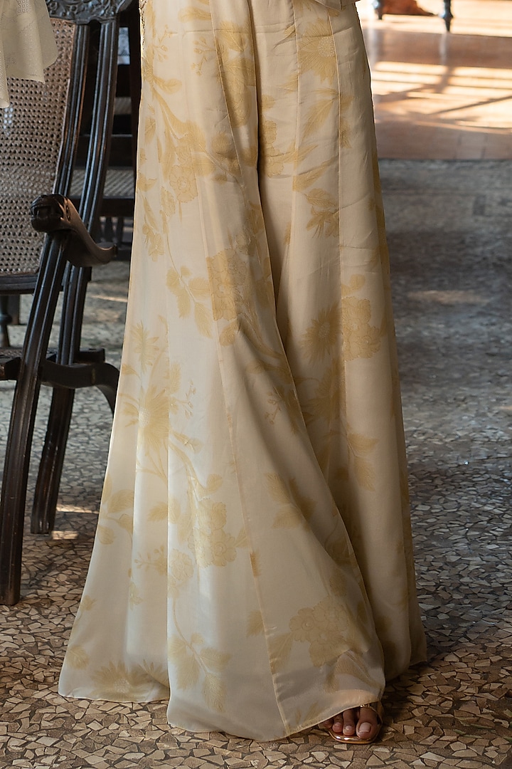 Ivory Crepe Printed Jumpsuit With Cape by Paulmi & Harsh at Pernia's Pop Up Shop