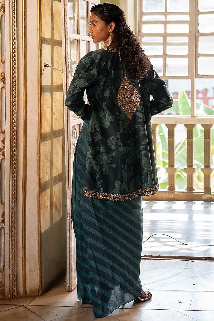Teal Blue Cotton Silk Embellished Skirt Set by Paulmi & Harsh at Pernia's Pop Up Shop