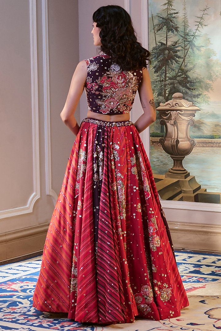 Multi-Colored Chiniya Silk Floral Printed Wedding Lehenga Set by Paulmi & Harsh at Pernia's Pop Up Shop