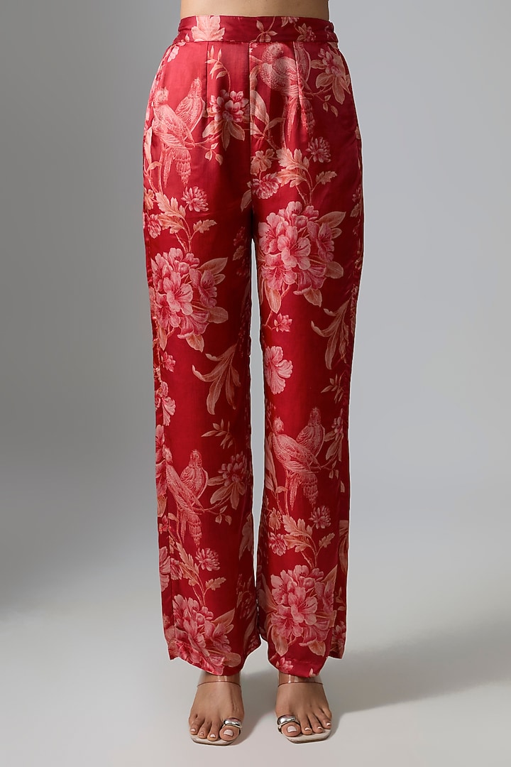 Red Japan Satin Floral Printed Co-ord Set by Paulmi & Harsh at Pernia's Pop Up Shop