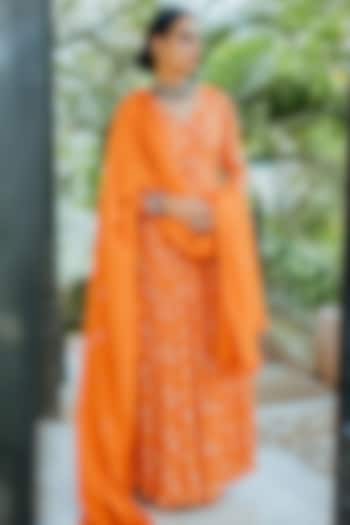 Orange Anarkali With Embroidered Dupatta by Paulmi & Harsh