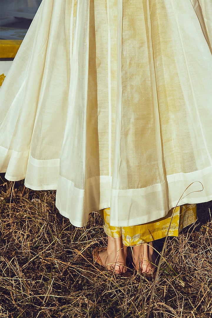 Off-White & Yellow Party Wear Anarkali Set by Paulmi & Harsh at Pernia's Pop Up Shop