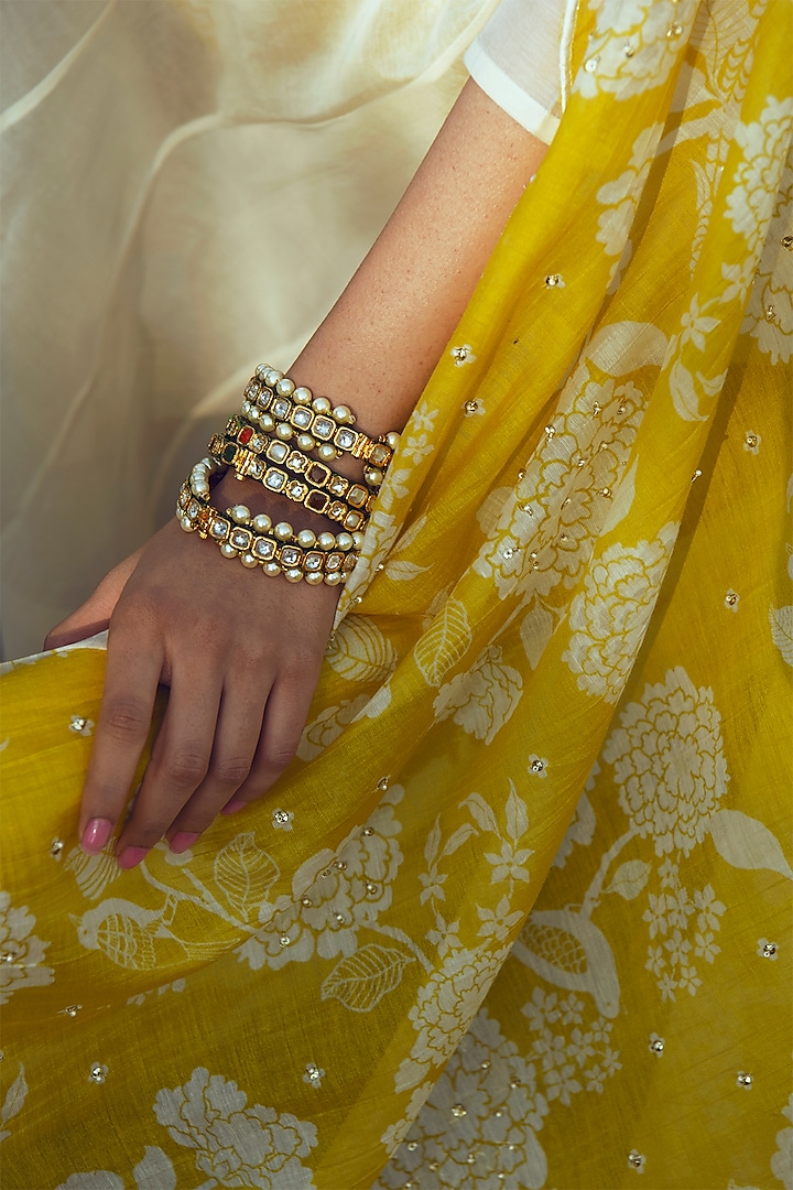 Off-White & Yellow Party Wear Anarkali Set by Paulmi & Harsh at Pernia's Pop Up Shop