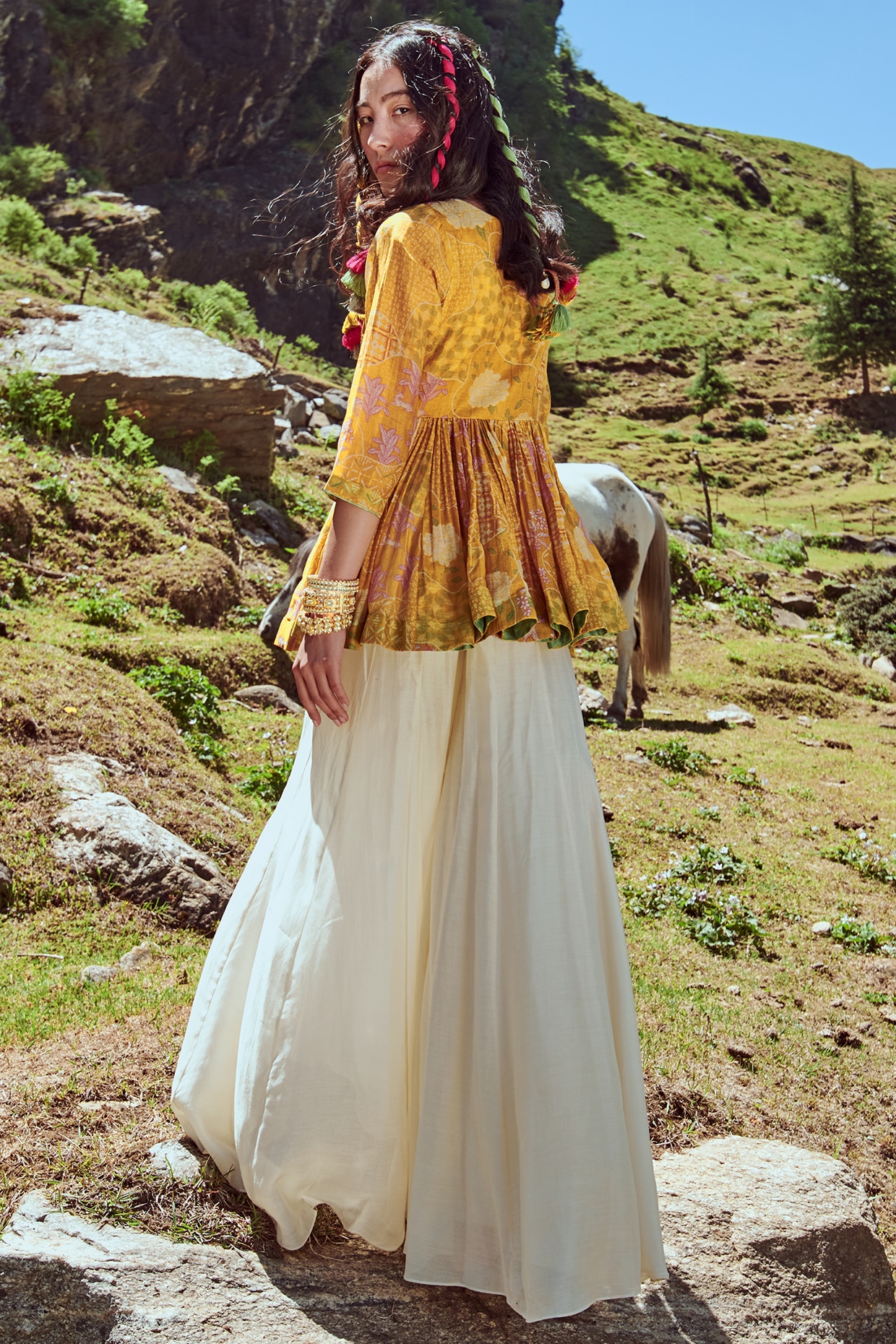 Off-White Cotton Silk Palazzo Pant Set by Paulmi & Harsh at