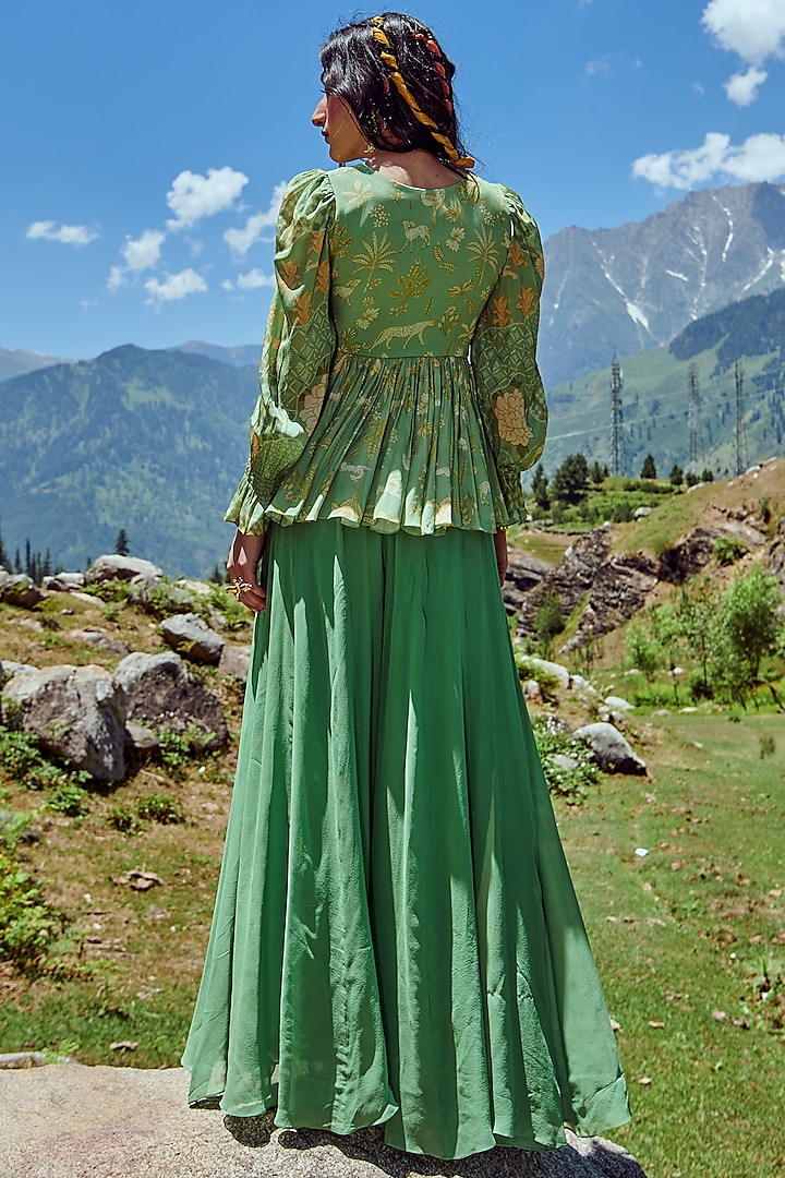 Fern Green Georgette Palazzo Pant Set by Paulmi & Harsh at Pernia's Pop Up Shop