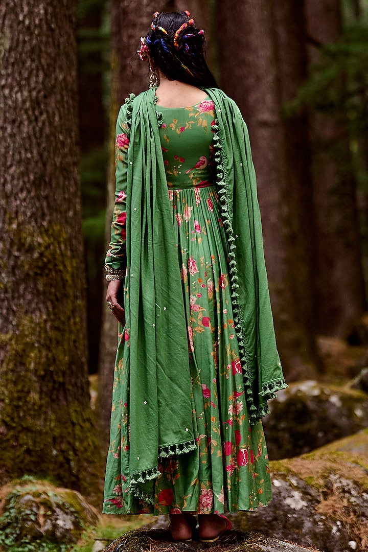Fern Green Printed Party Wear Anarkali Set by Paulmi & Harsh at Pernia's Pop Up Shop